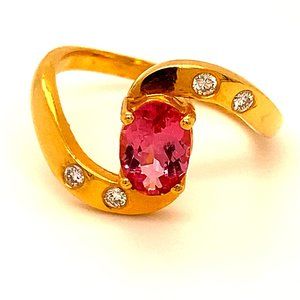 Red Spinel 1.01ct Diamonds Solid 22K Gold Ring